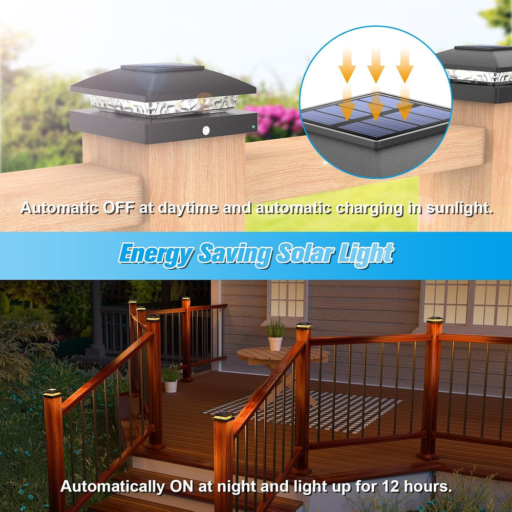 VOLISUN 4x4 Solar Post Cap Lights, 12 Pack Black Waterproof Fence Lights