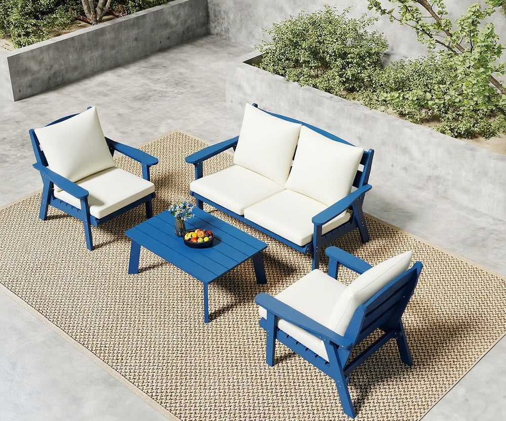 FOOWIN 4-Piece Patio Furniture Set, HDPE All-Weather Outdoor Conversation Set...