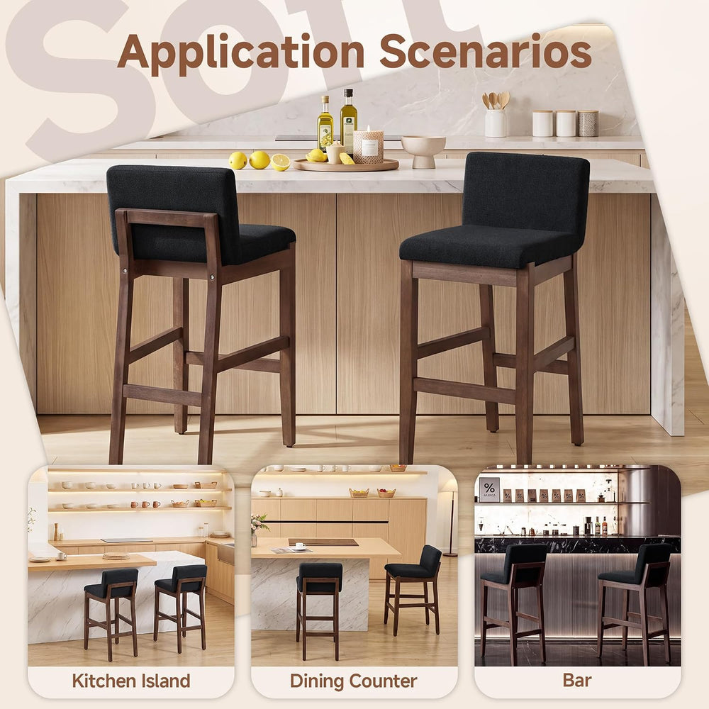 28.9 Inch Bar Stools Set of 2, Counter Height Bar Stools with Backs, Comforta...
