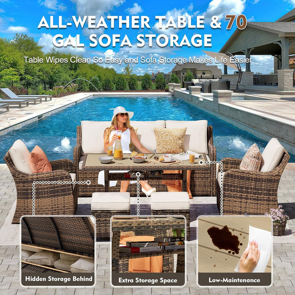 MEISSALIVVE 6 Pieces Outdoor Patio Furniture Set, Wicker Patio Conversation S...