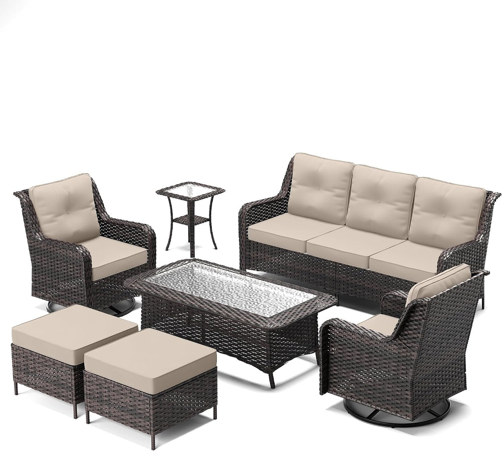 ALAULM 7 Pieces Patio Furniture Set,High Back Wicker Outdoor Sectional Furnit...