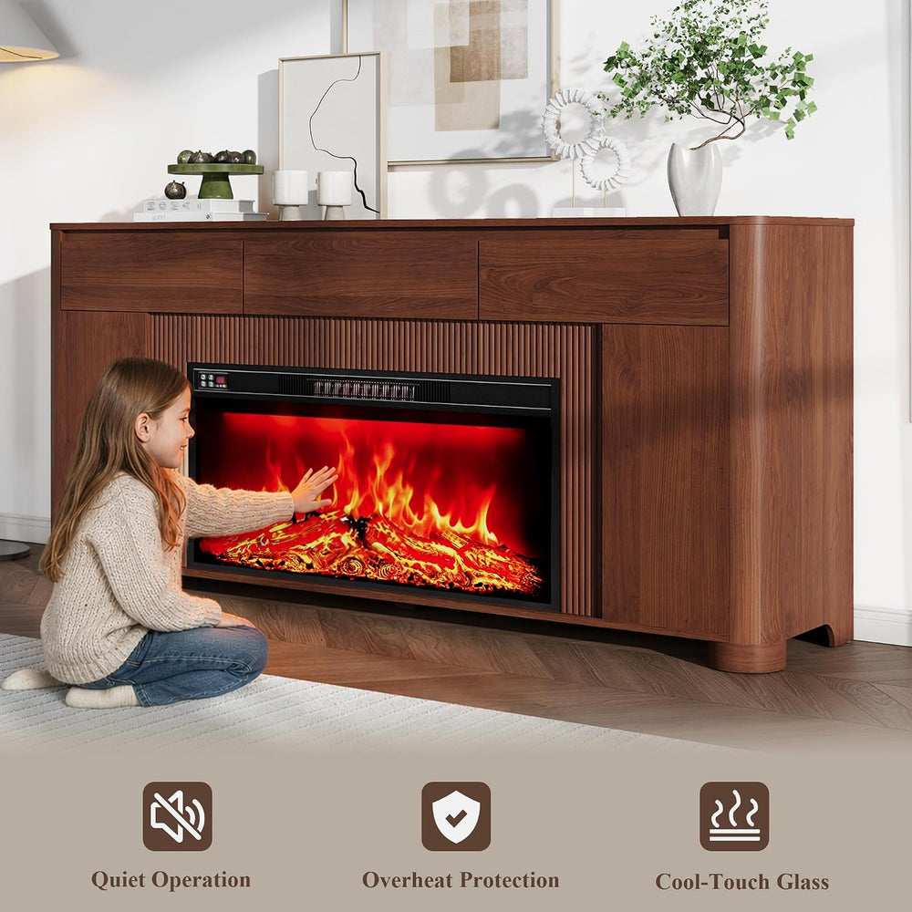 YANSNWO 70" Fireplace TV Stand for TVs Up to 80", Walnut