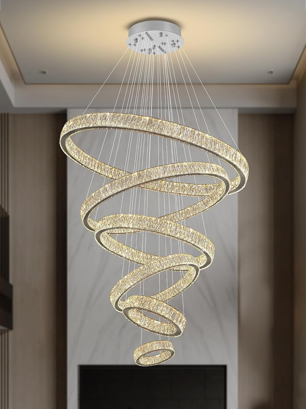 Extra Large 6 Ring Crystal Chandelier Modern LED Long Crystal Chandelier for ...