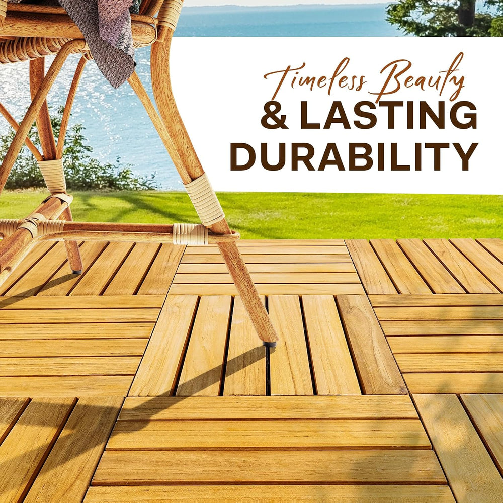 Idzo Interlocking Deck Tiles 9.6 SQFT - 10PCS Waterproof Acacia Wood Flooring...