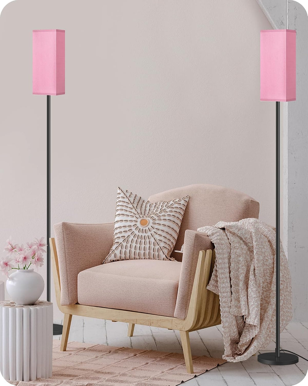 2 Pack Floor Lamp, Pole Lamp with Foot Switch, Modern Standing Lampshade, Min...