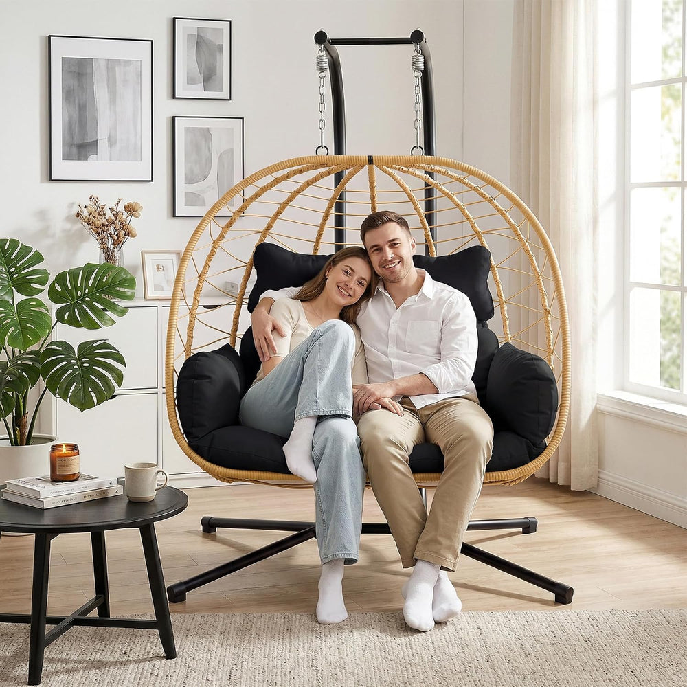 Bifanuo Double Hanging Egg Chair with Stand, Outdoor Indoor Swing Chair with ...