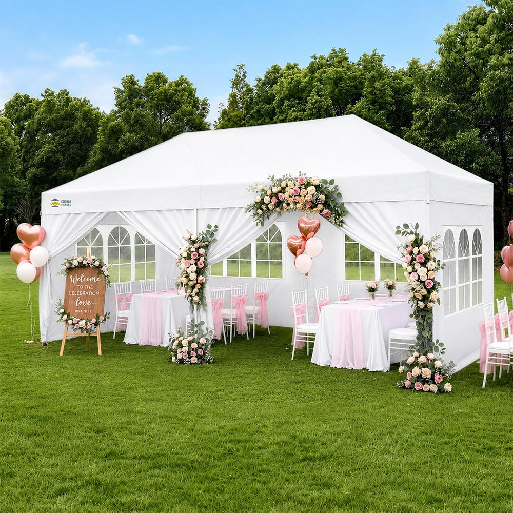 CROWN SHADES 10X20 Pop Up Canopy Tent with Sidewalls, Instant Setup, White