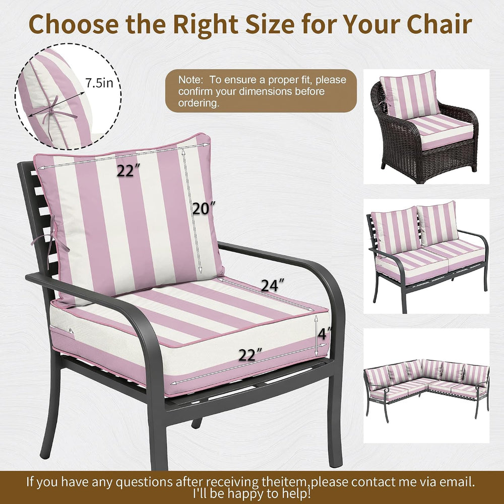 22x24 Outdoor Chair Cushions Set of 2, Waterproof Deep Seat Cushions for Pati...