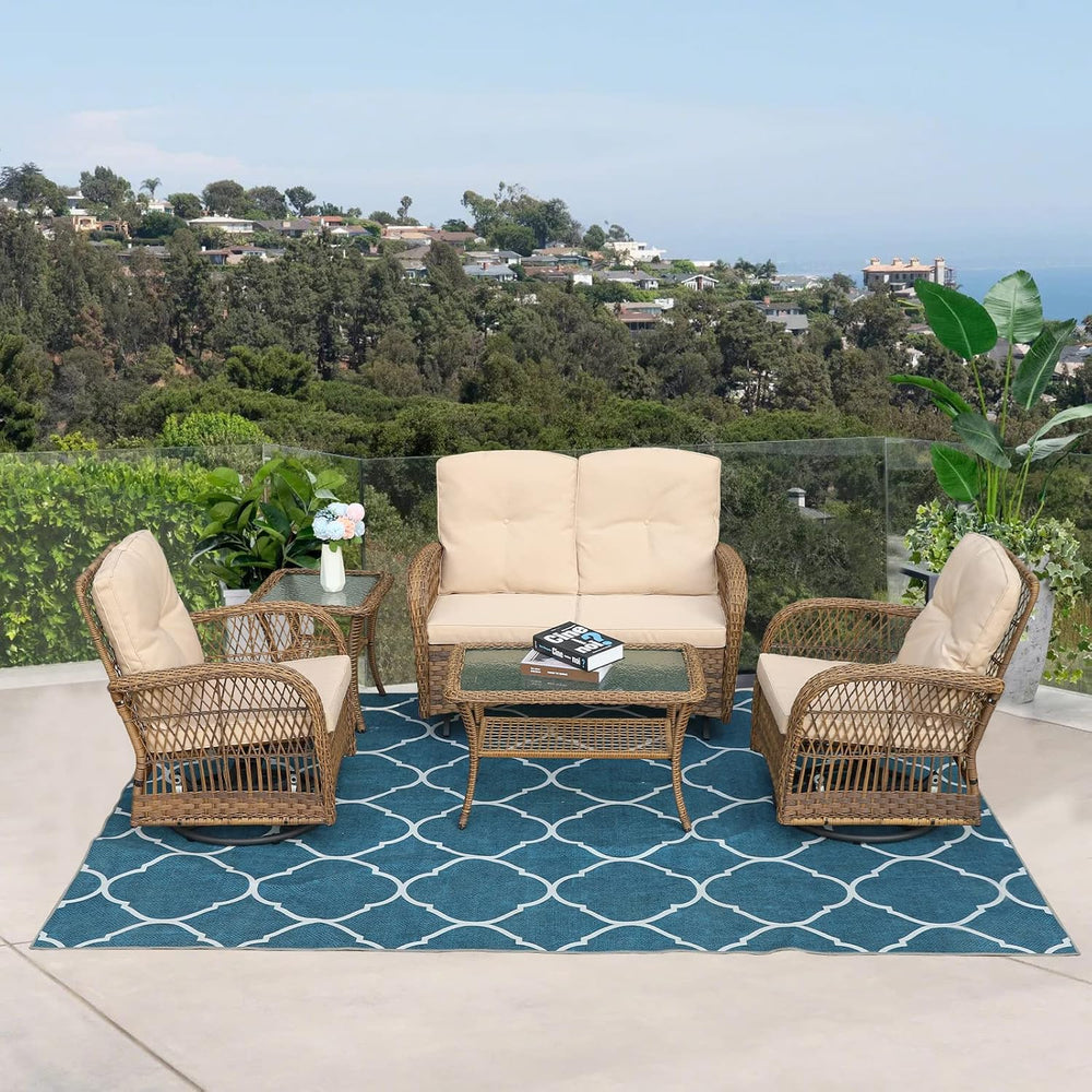 VIVIJASON 5-Piece Outdoor Patio Wicker Conversation Sets, All Weather Outdoor...