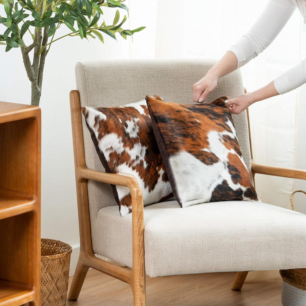 ecowhides 100% Genuine Brazilian Cowhide Pillow Cover – Tricolor, Brown, Blac...