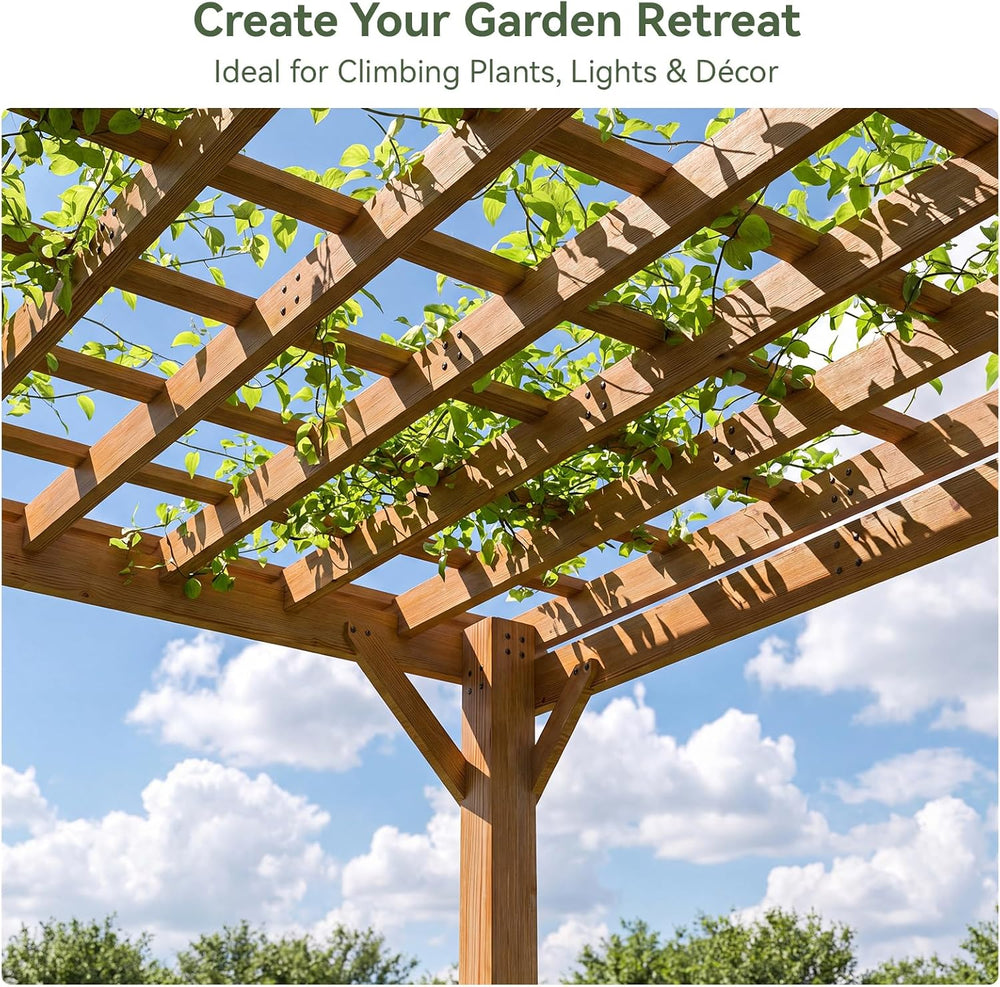 Aoxun Cedar Wood Pergola 10x12, Multi-Level Trellis Roof,100MPH Wind Rating
