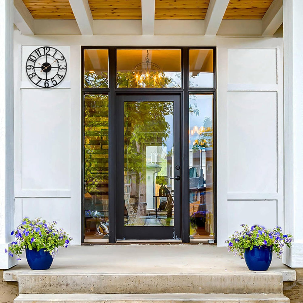 20 in Large Outdoor Clock – Black Metal Outdoor Wall Clock for Patio/Pool Are...