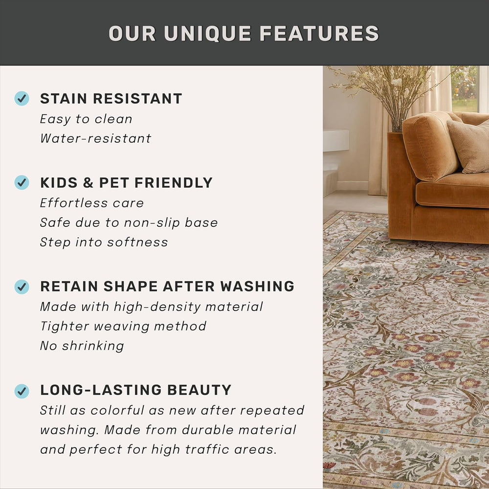 Vintage 4x6 Entryway Rug, Washable Area Rugs for Mudroom, Bedside Rugs Bedroo...