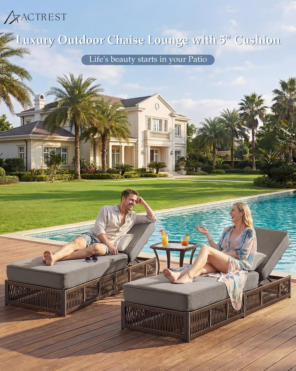 Luxury Outdoor Chaise Lounge Chairs of 4 with 5 Inch Thick Cushions and Side ...