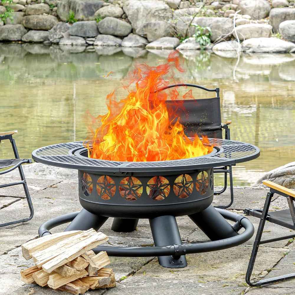 Verdeluxe 47 Inch Outdoor Fire Pit with 2 Grills, Extra Large BBQ Firepits