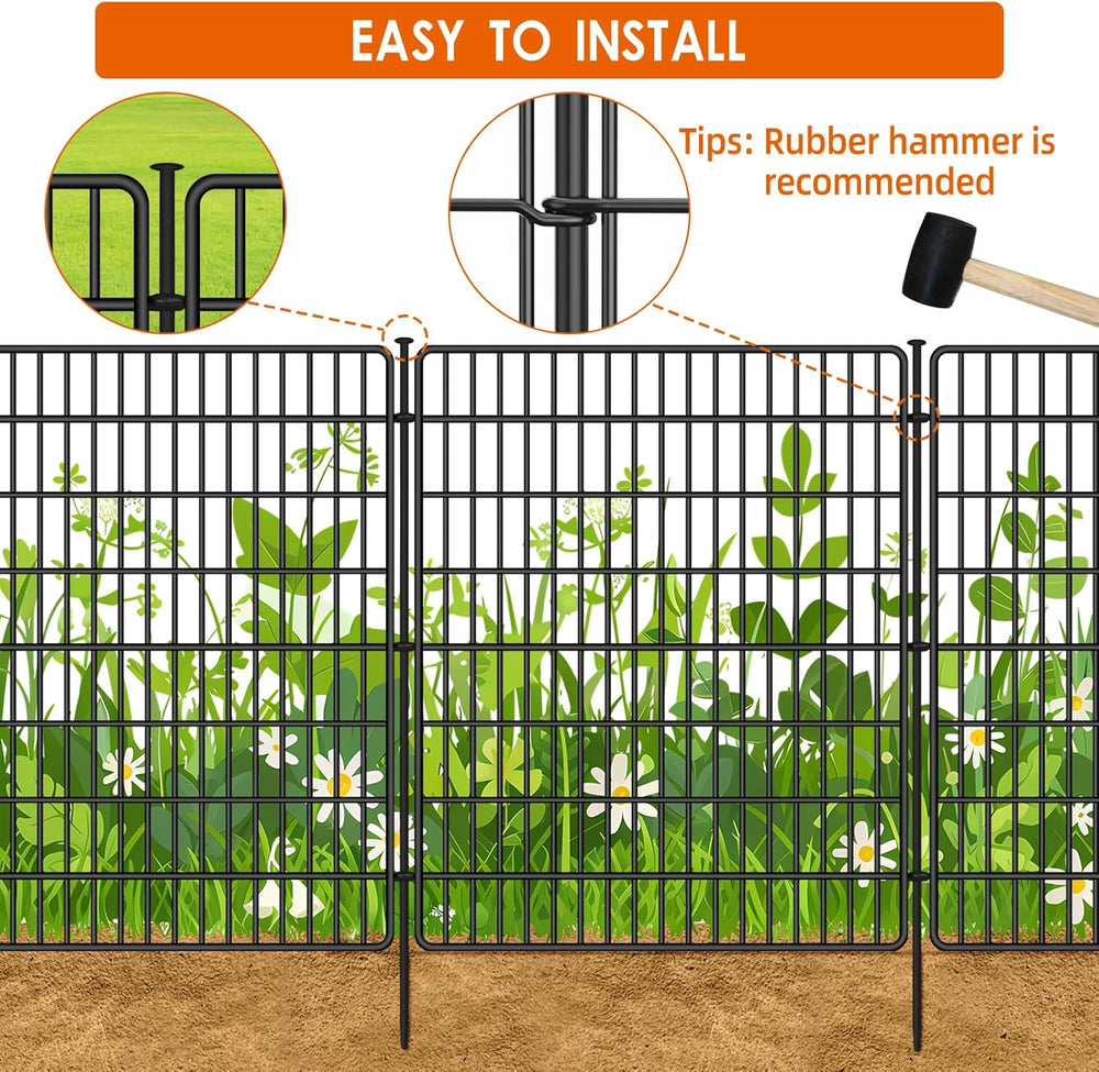 10 Panels No Dig Fence, 32 in(H) X 24 ft(L) Garden Decorative Fence Animal Ba...