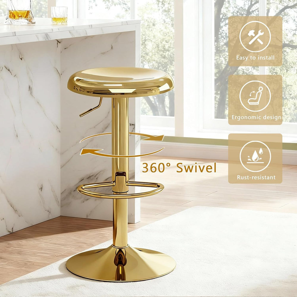 CAROLMADE Bar Stools Set of 2, Adjustable Metal Bar stools Swivel Counter Hei...