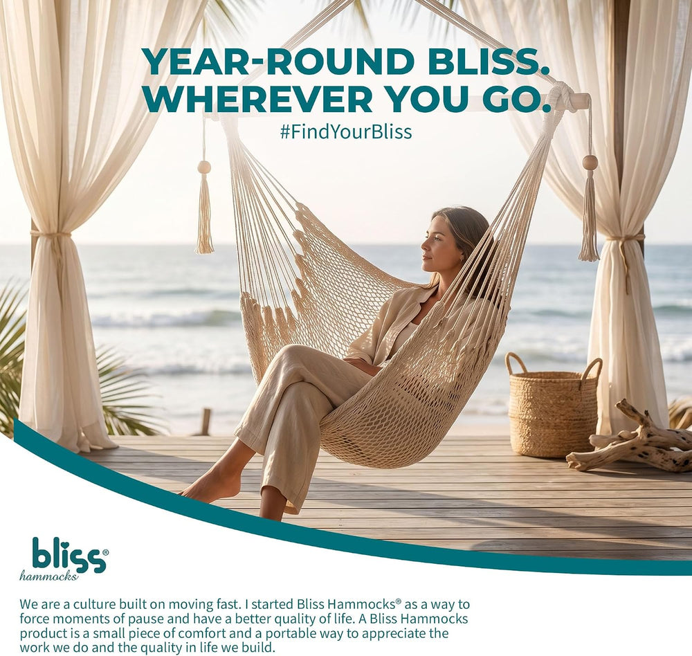 Bliss Hammocks Tahiti Rope Hammock Chair with Spreader Bar, Natural, 265 Lb