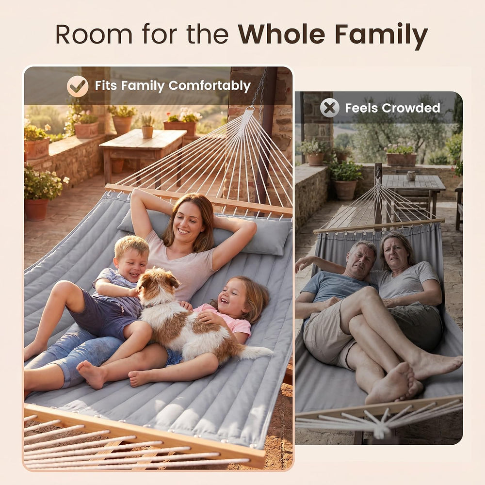 Everyfun 2 Person Quilted Hammock with SpreaderBar, 500lbCapacity, Darkgray