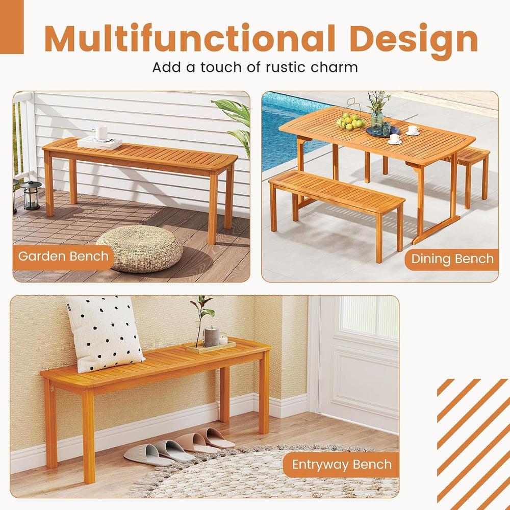 Tangkula Acacia Wood Outdoor Bench, 47" Patio Dining Bench with Slatted ...