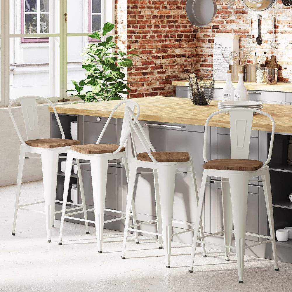 24" Swivel Bar Stools Set of 4 Metal Counter Height Chairs Off-White