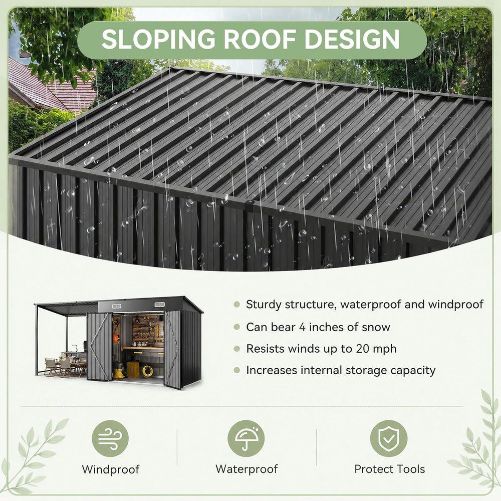 14x6FT Outdoor Lean to Shed & Hardtop Gazebo Combo