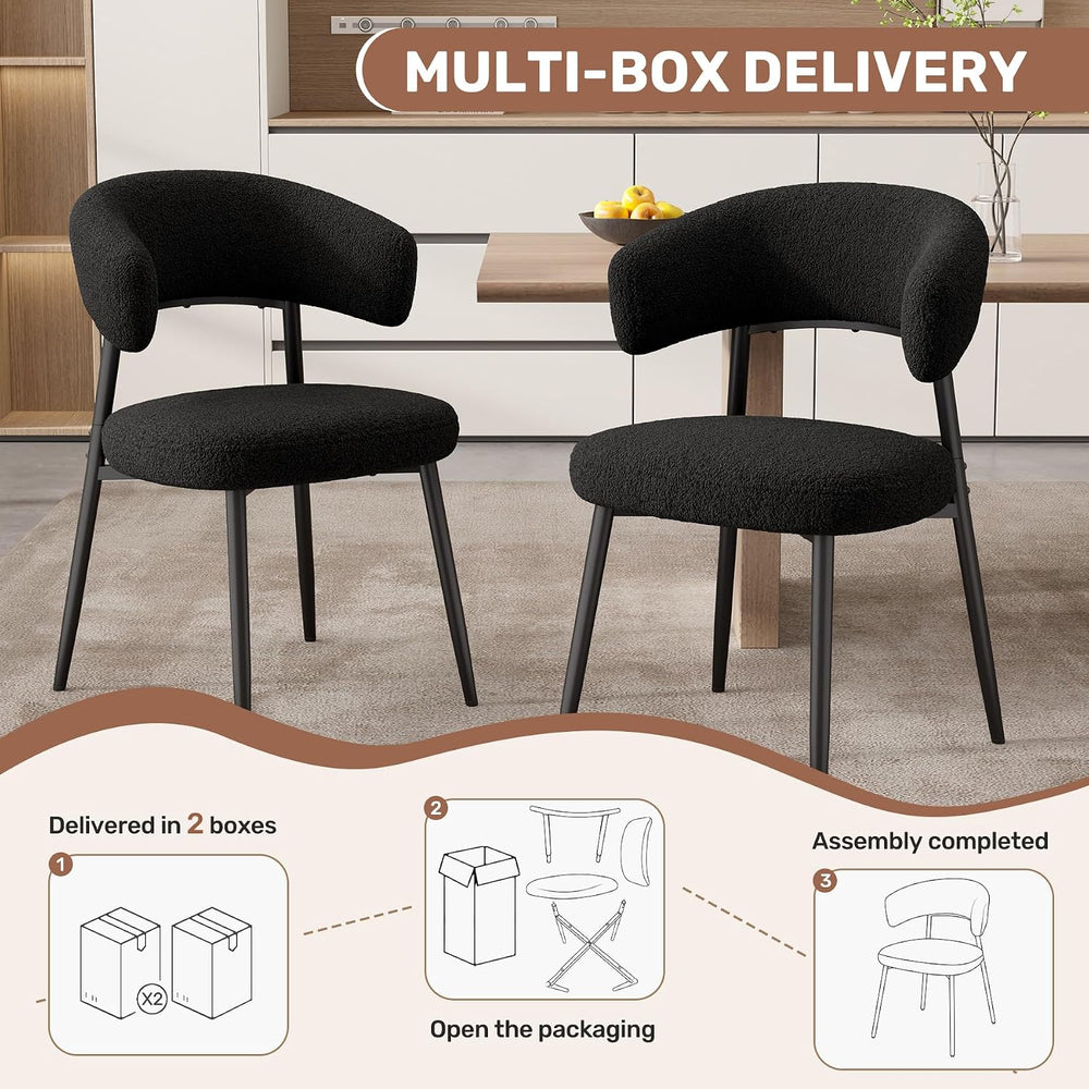 Dining Chairs Set of 2, Mid Century Modern Kitchen Chairs, Boucle Upholstered...
