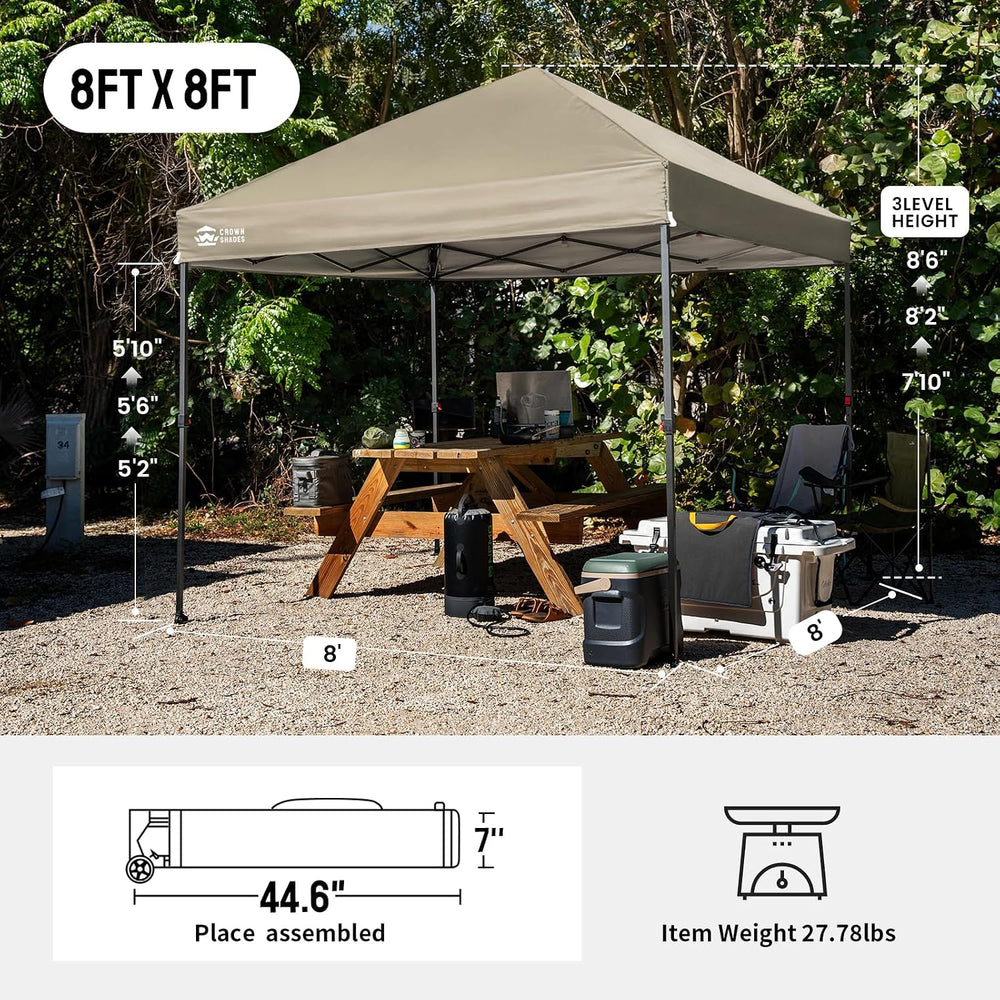 CROWN SHADES 8x8 Pop Up Canopy, Outdoor Canopy Tent, Beige