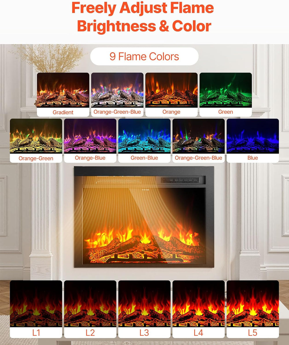 VEVOR 40 Inch Electric Fireplace Insert, 5000BTU Recessed or Wall Mounted Hea...