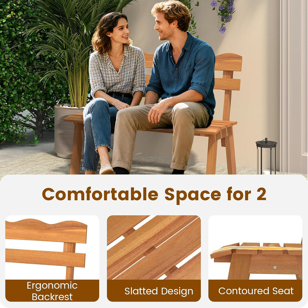 Tangkula Acacia Wood Outdoor Bench with Backrest, 2-Person Patio Garden Bench...
