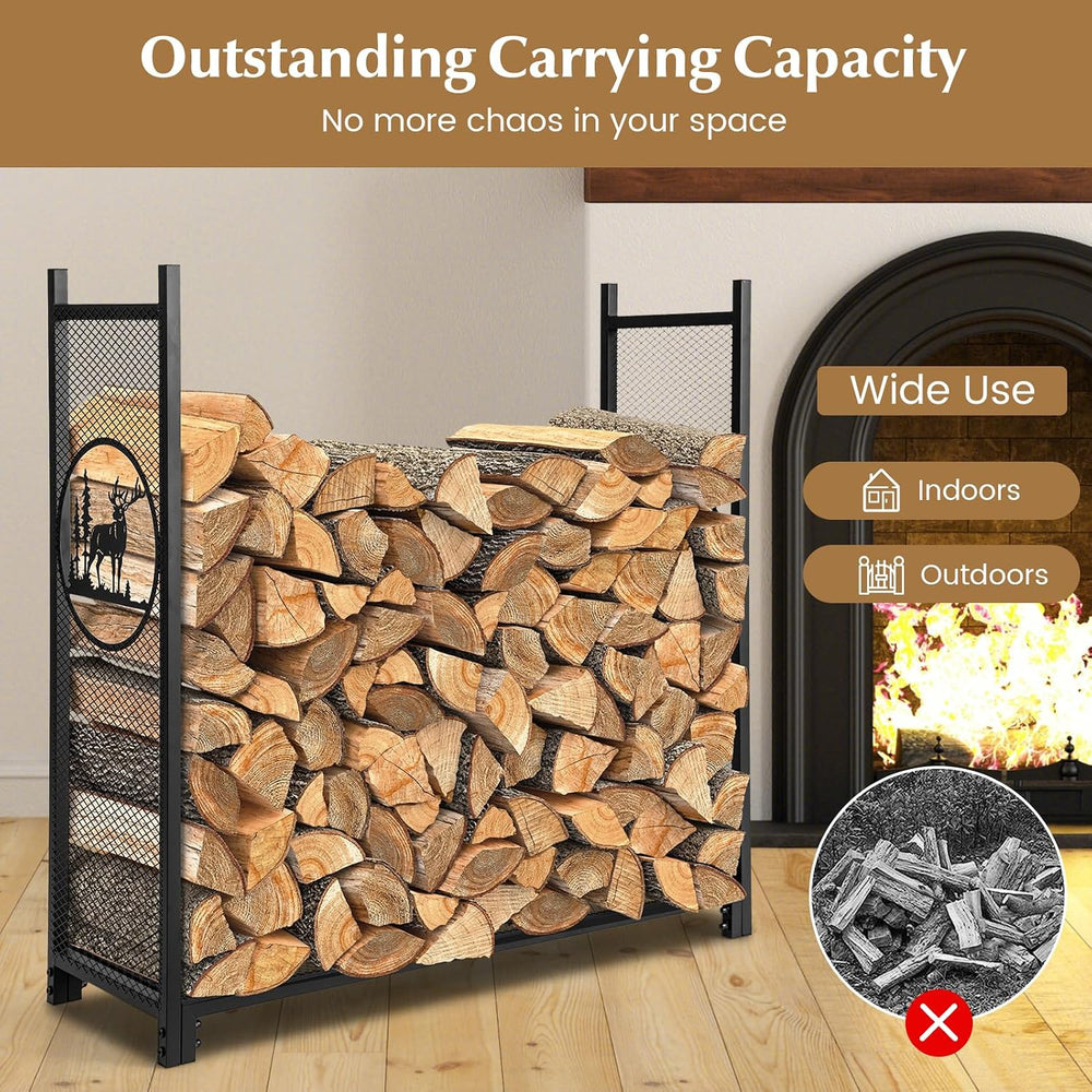 Goplus Firewood Rack Outdoor, 4 FT Metal Firewood Holder with Mesh Sides &...
