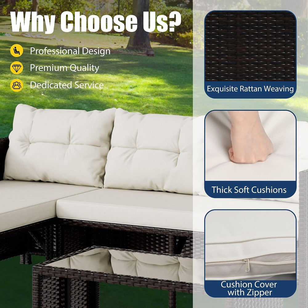 Vongrasig 3 Piece Patio Furniture Sets, All-Weather PE Wicker Outdoor Sofa Co...