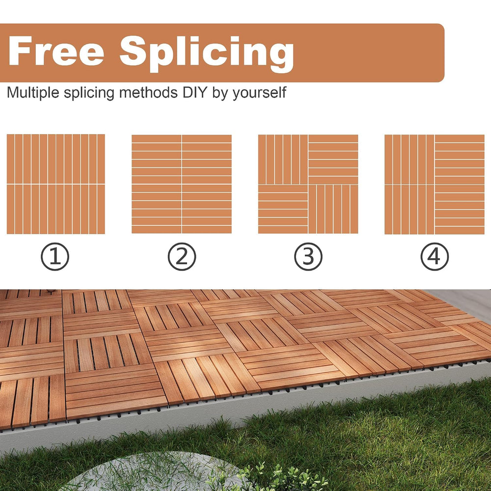 PrimeZone 108 PCS Solid Acacia Wood Interlocking Deck Tiles, Natural Wood