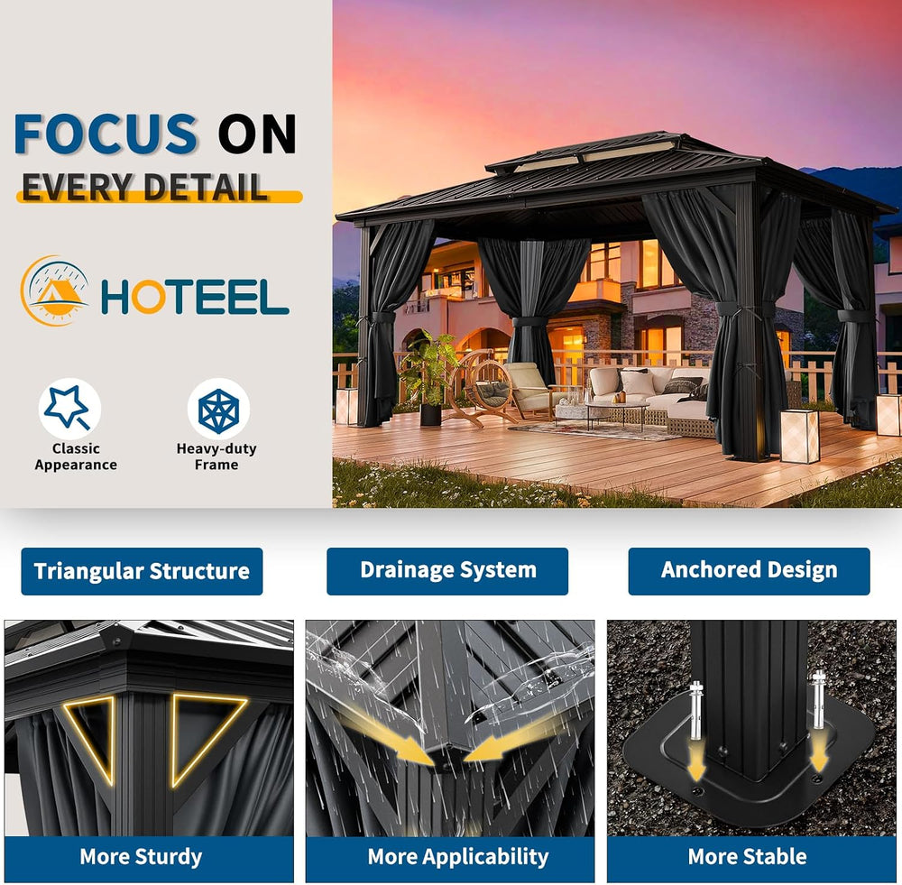 HOTEEL 10x12 Hardtop Gazebo on Clearance with Heavy Duty Galvanized Steel Met...