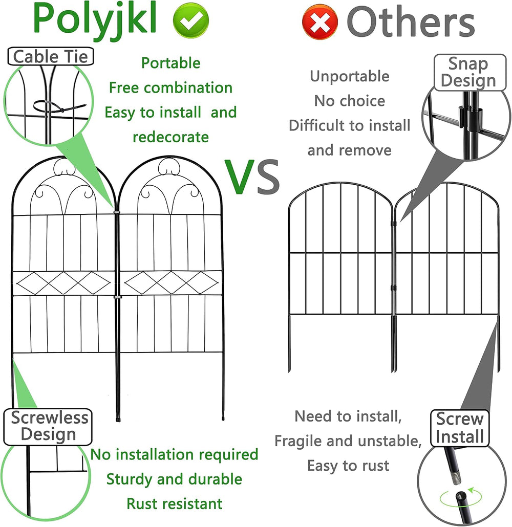 Decorative Garden Fence 30in (H) x 10ft (L), 10 Pack Rustproof Metal No Dig F...