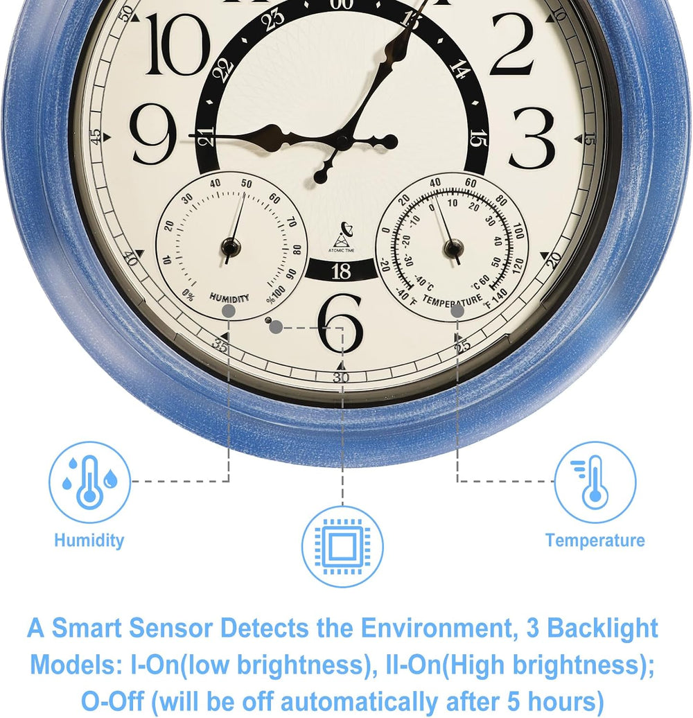 18-Inch Outdoor Wall Clock with Thermometer Hygromete
