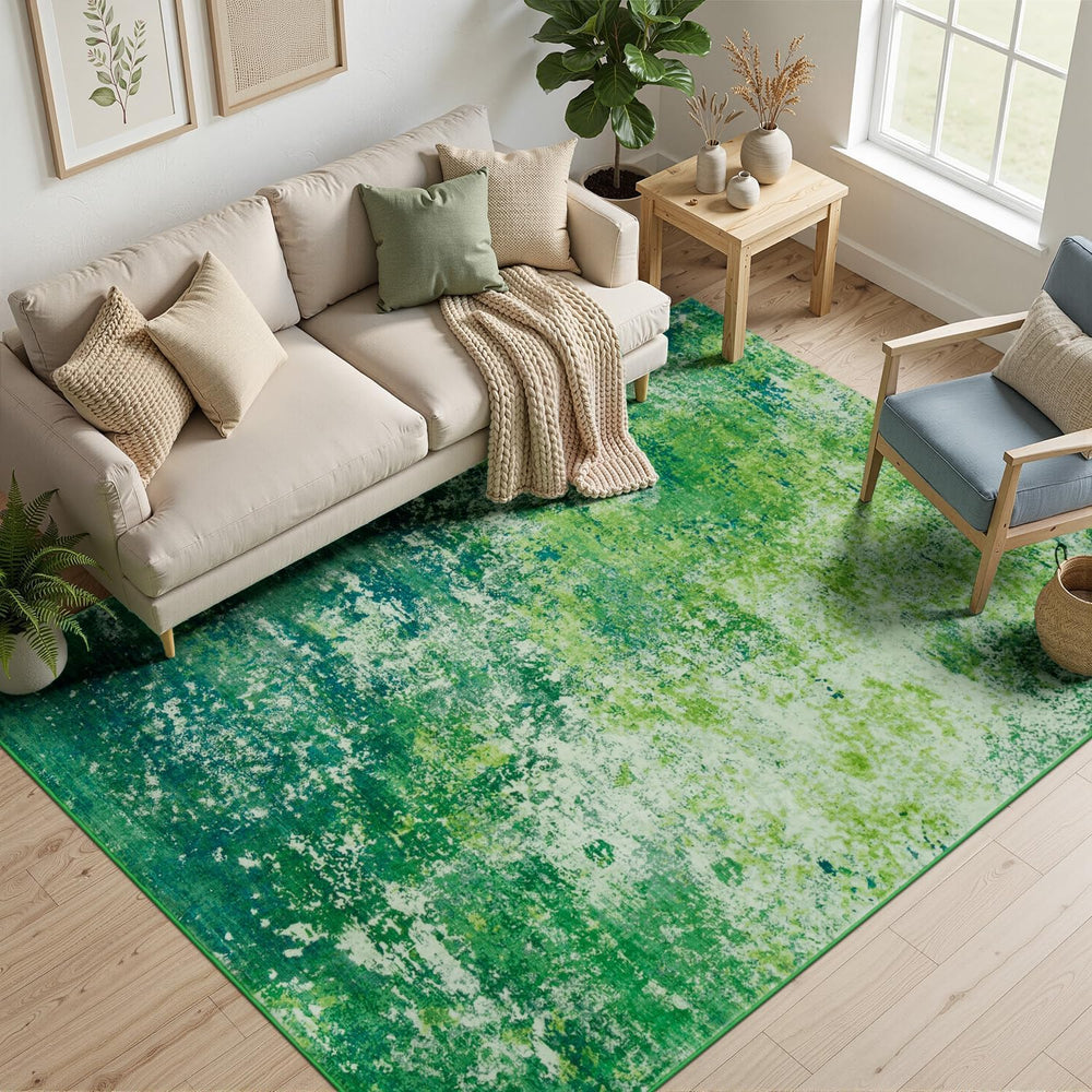 Rugflix 5x7 Dark Green Area Rug for Living Room, Washable Colorful Rug
