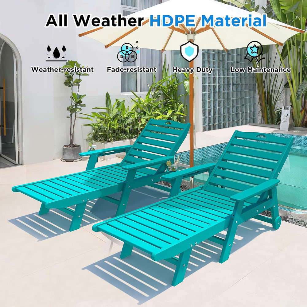 nalone Outdoor Chaise Lounge Chair Set of 2 with Wheels & Cup Holder, HDP...