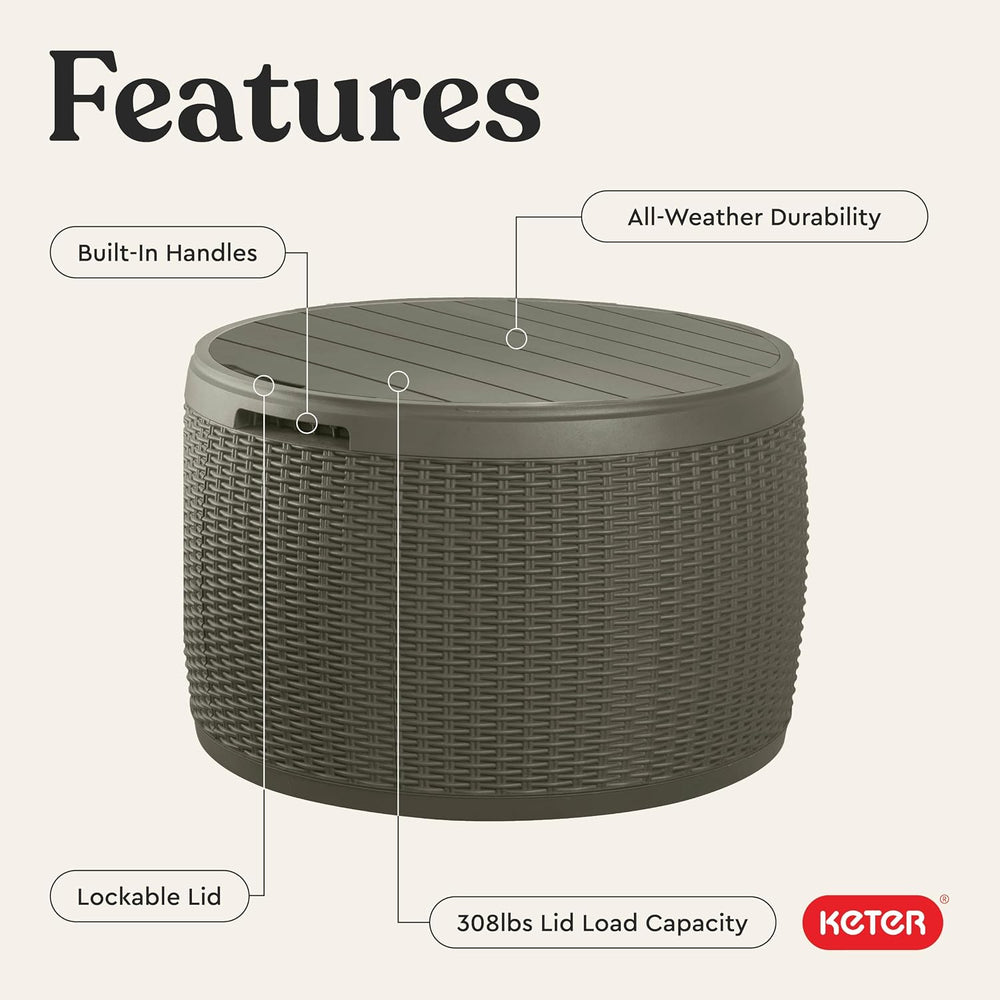 Keter Circa 37 Gallon Resin Deck Box Stool, All-Weather Outdoor Storage Seat ...
