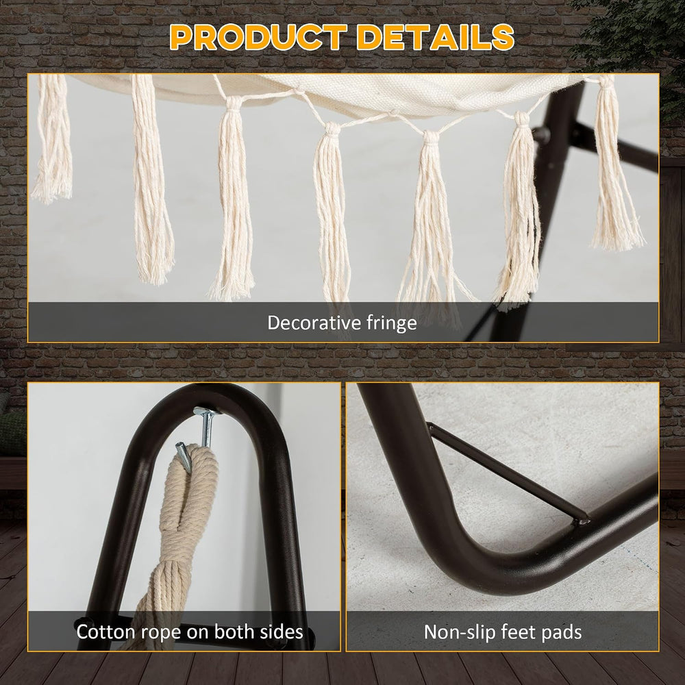 Outsunny Patio Hammock Chair Outdoor with U Shape Stand Brown/Cream White