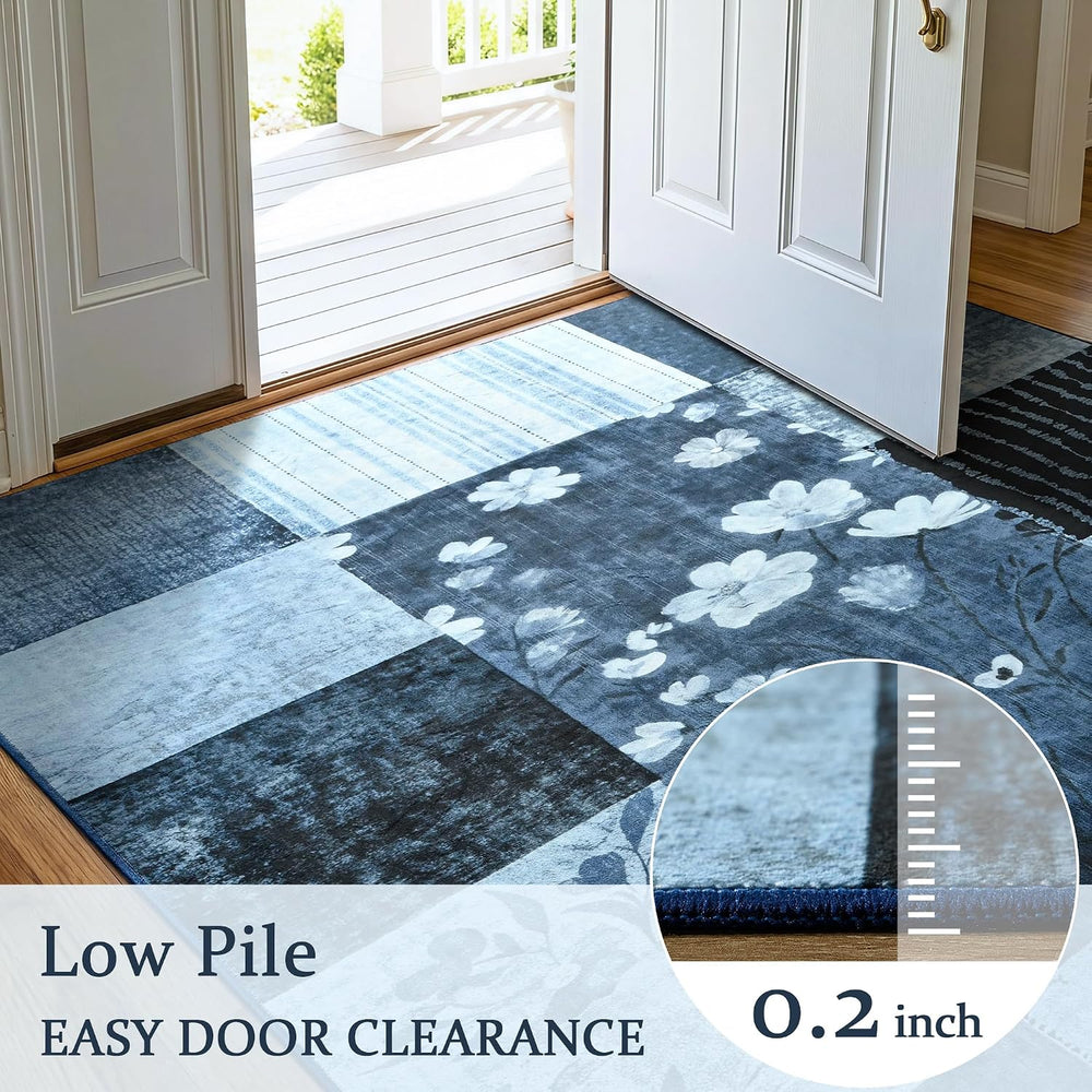 8'x10' Blue Floral Geometric Patchwork Area Rug