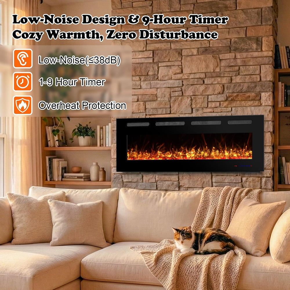 72 in. Ultra-Thin Recessed & Wall Mounted Electric Fireplace