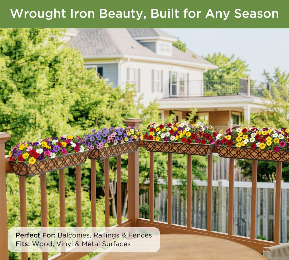 HFHOME 4 Pcs 30" Window Box Deck Railing Planter Box with Horse Trough C...