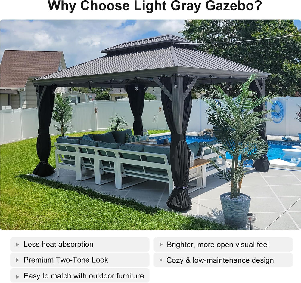 PURPLE LEAF Outdoor Gazebo 10' x 14' w/Lights & 4.7" Thick P...