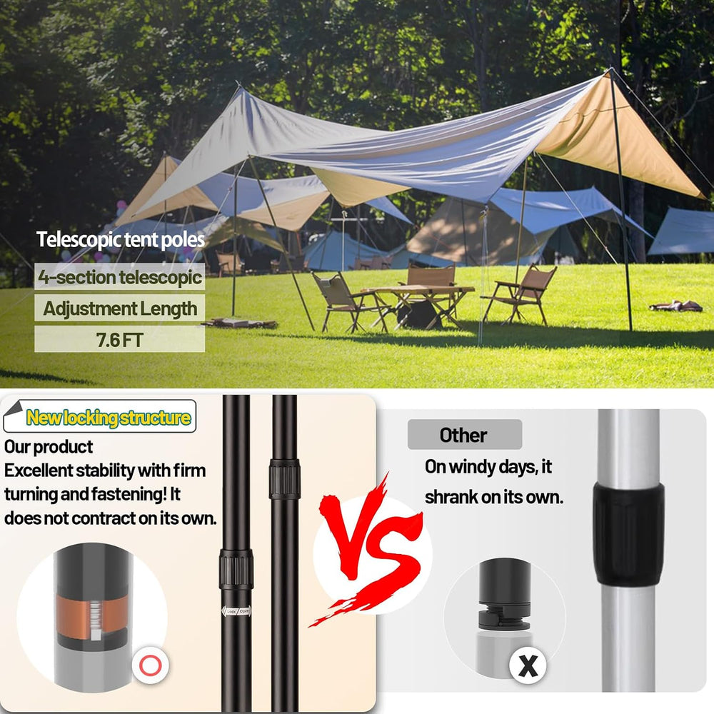 Adjustable Heavy Duty Tarp Poles 7.6FT,XINCAMPING Aluminum Tent Poles with Pr...