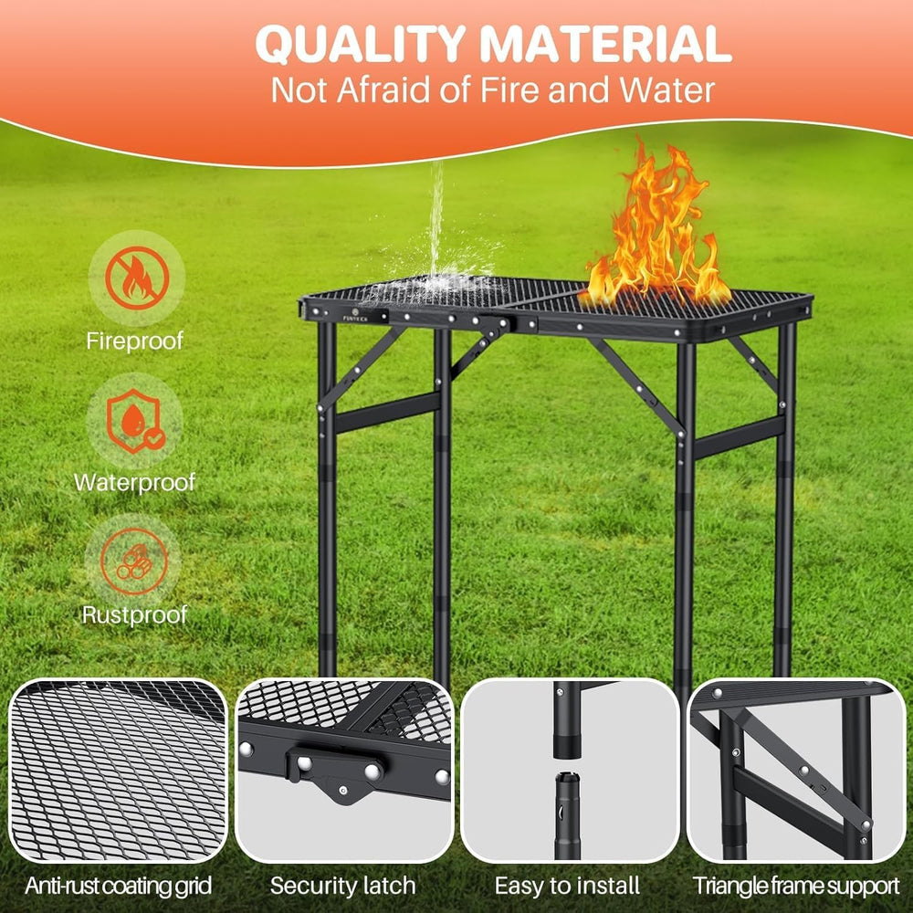 FUNYKICH Folding Grill Table for Outside, 3 Height Adjustable Portable Campin...