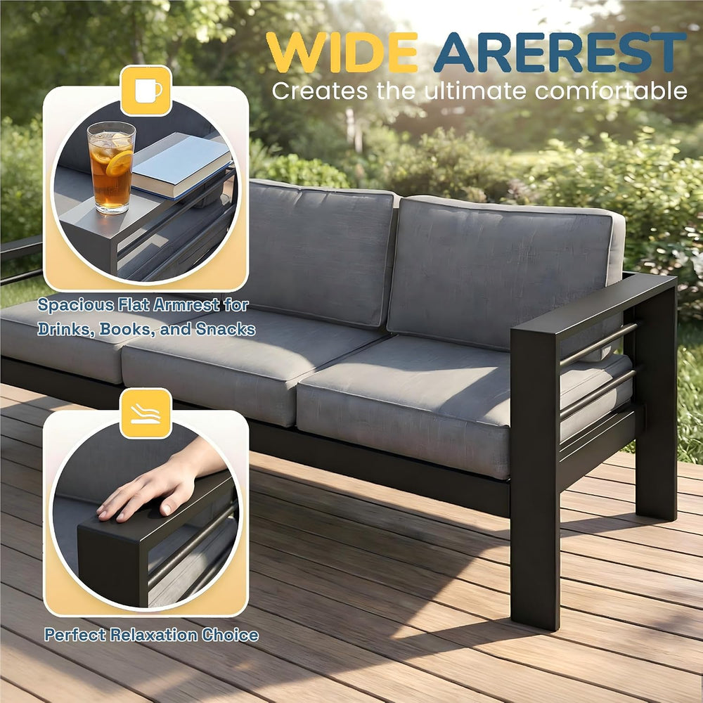 7 Seats Patio Furniture Set, Aluminum Patio Sofa with 10" Back Cushion