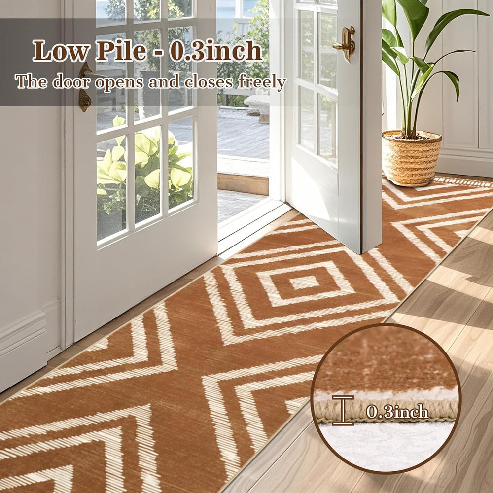 Brown Boho Hallway Runner Rugs 2x10ft Non Slip Washable for Kitchen