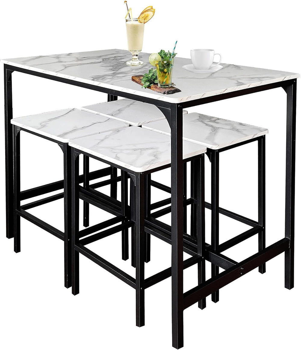 T-VALY 5-Piece Bar Table Set with 4 Stools, Black&White