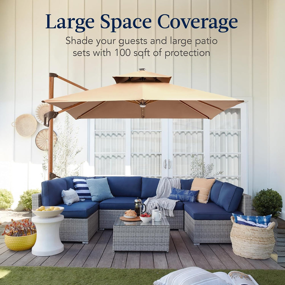 Best Choice Products 10ft Square Cantilever Patio Umbrella w/Base Included, W...